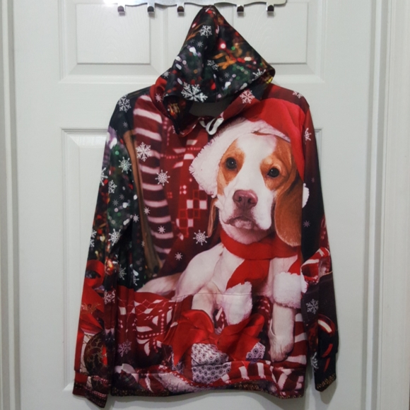 Adult Unisex Holiday Pullover Beagle Hoody Small - Picture 1 of 3